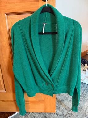 Free People Cashmere Green Shawl-Collar Women's Sweater